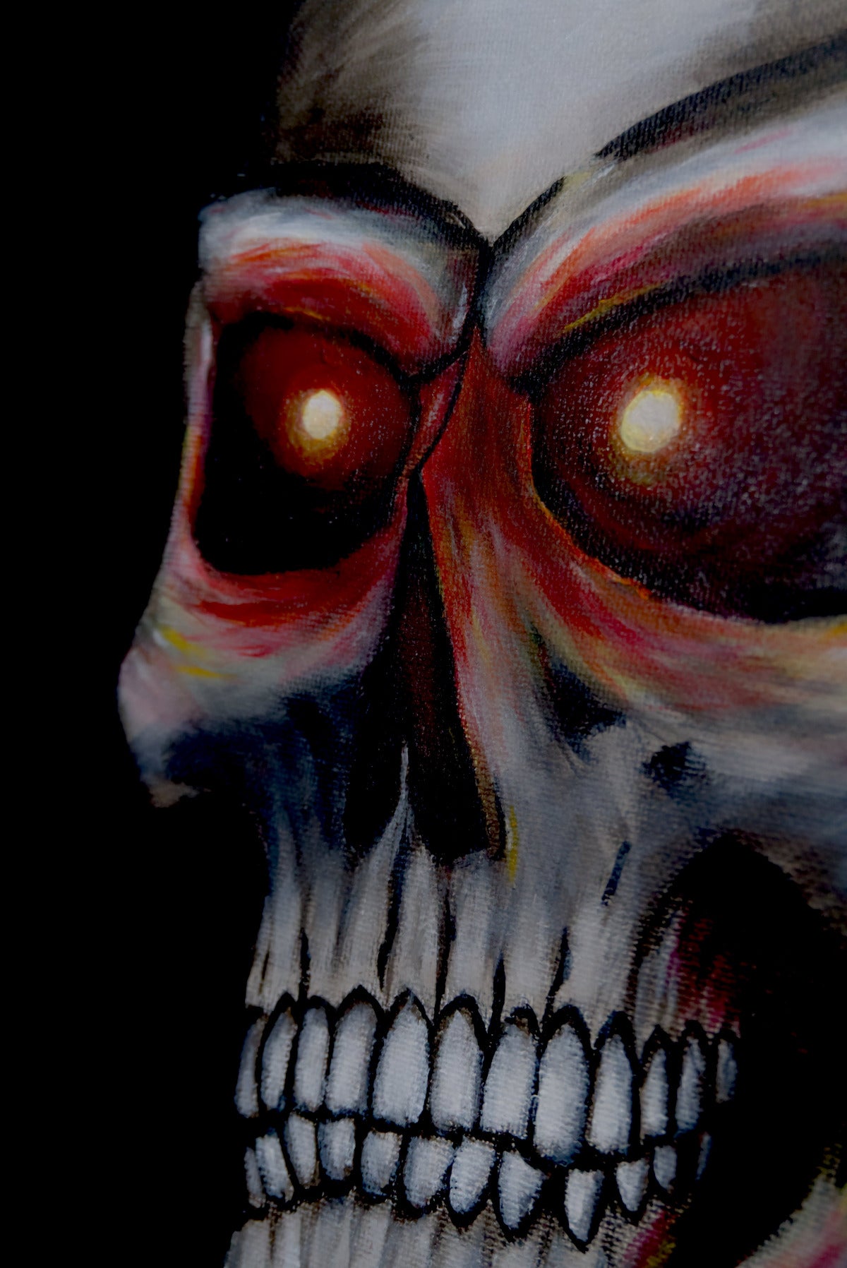 Close up of abstract skull's burning eyes and face