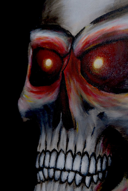 Close up of abstract skull's burning eyes and face