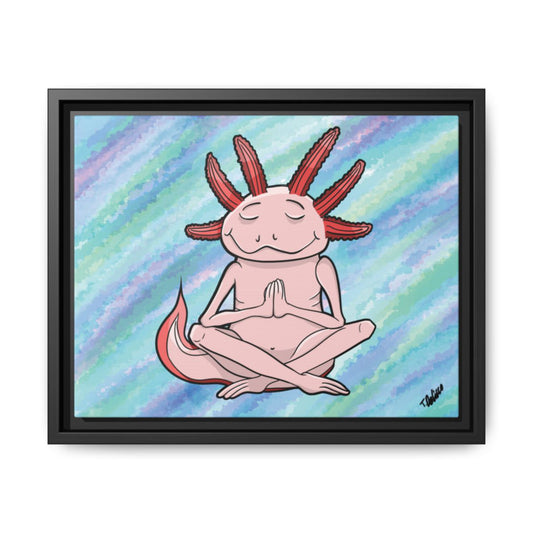 Meditating Axolotl framed canvas print by TonyDArt, Zen Menagerie collection.